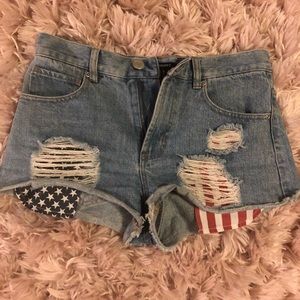 High waisted ripped jean shorts